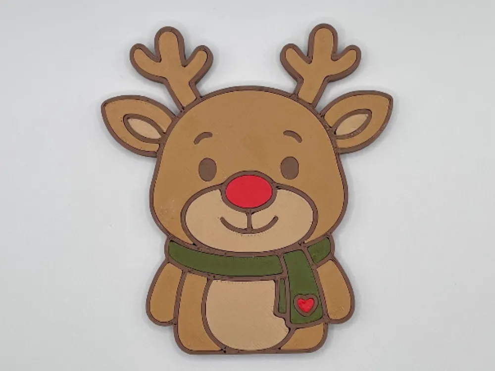 Reindeer fridge magnet with green scarf and red nose
