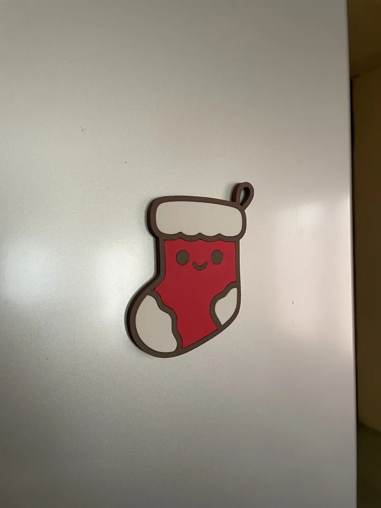 Stocking fridge magnet on a refrigerator door (wide view)